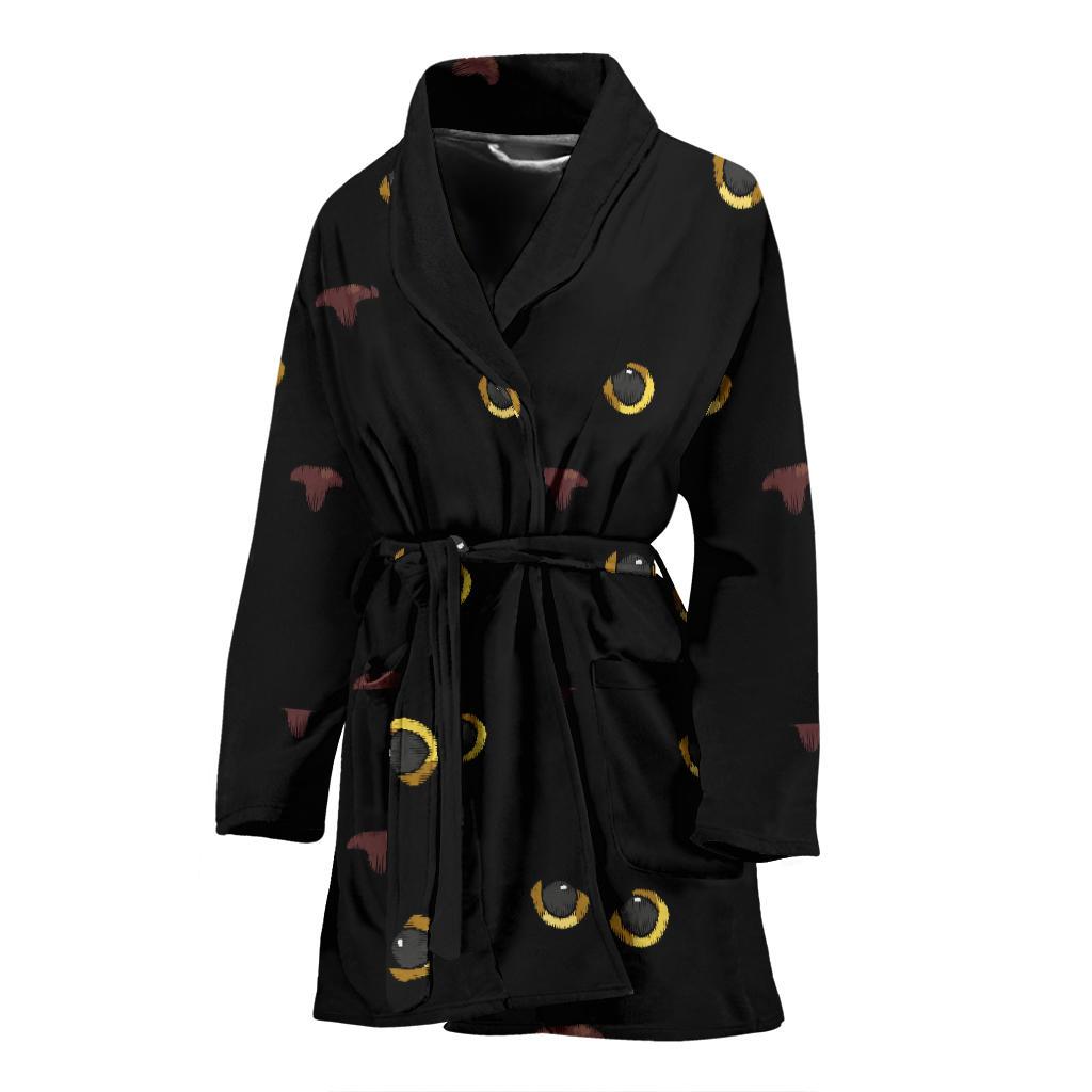 Black Cat Face Print Pattern Women Bath Robe-JTAMIGO.COM