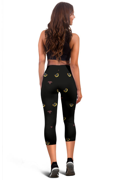 Black Cat Face Print Pattern Women Capris