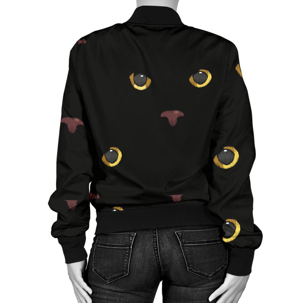 Black Cat Face Print Pattern Women Casual Bomber Jacket