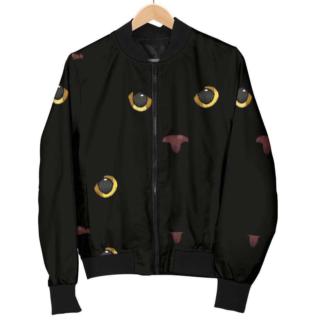 Black Cat Face Print Pattern Women Casual Bomber Jacket