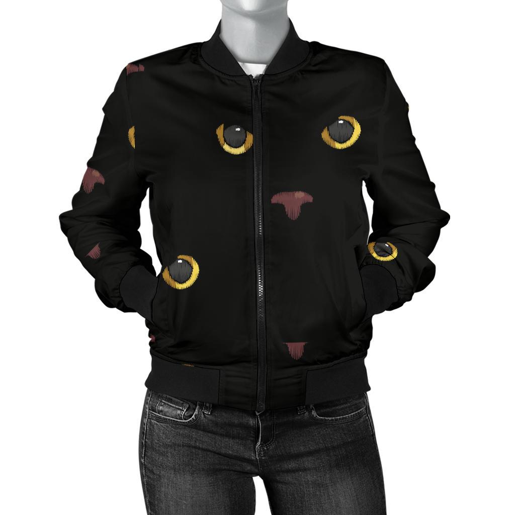 Black Cat Face Print Pattern Women Casual Bomber Jacket