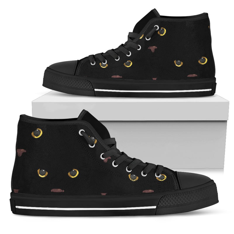 Black Cat Face Print Pattern Women High Top Shoes