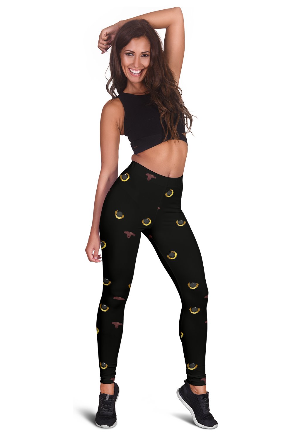 Black Cat Face Print Pattern Women Leggings