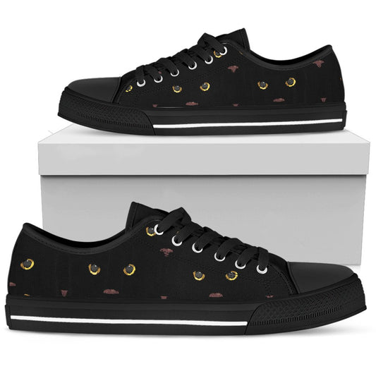 Black Cat Face Print Pattern Women Low Top Shoes