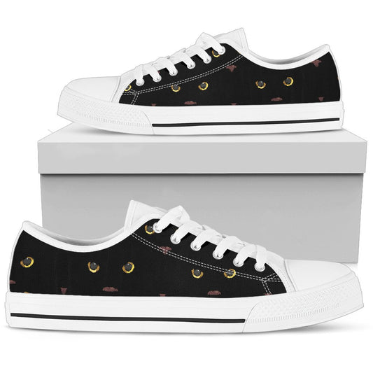Black Cat Face Print Pattern Women Low Top Shoes