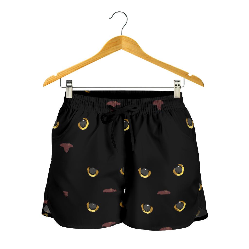 Black Cat Face Print Pattern Women Shorts-JTAMIGO.COM