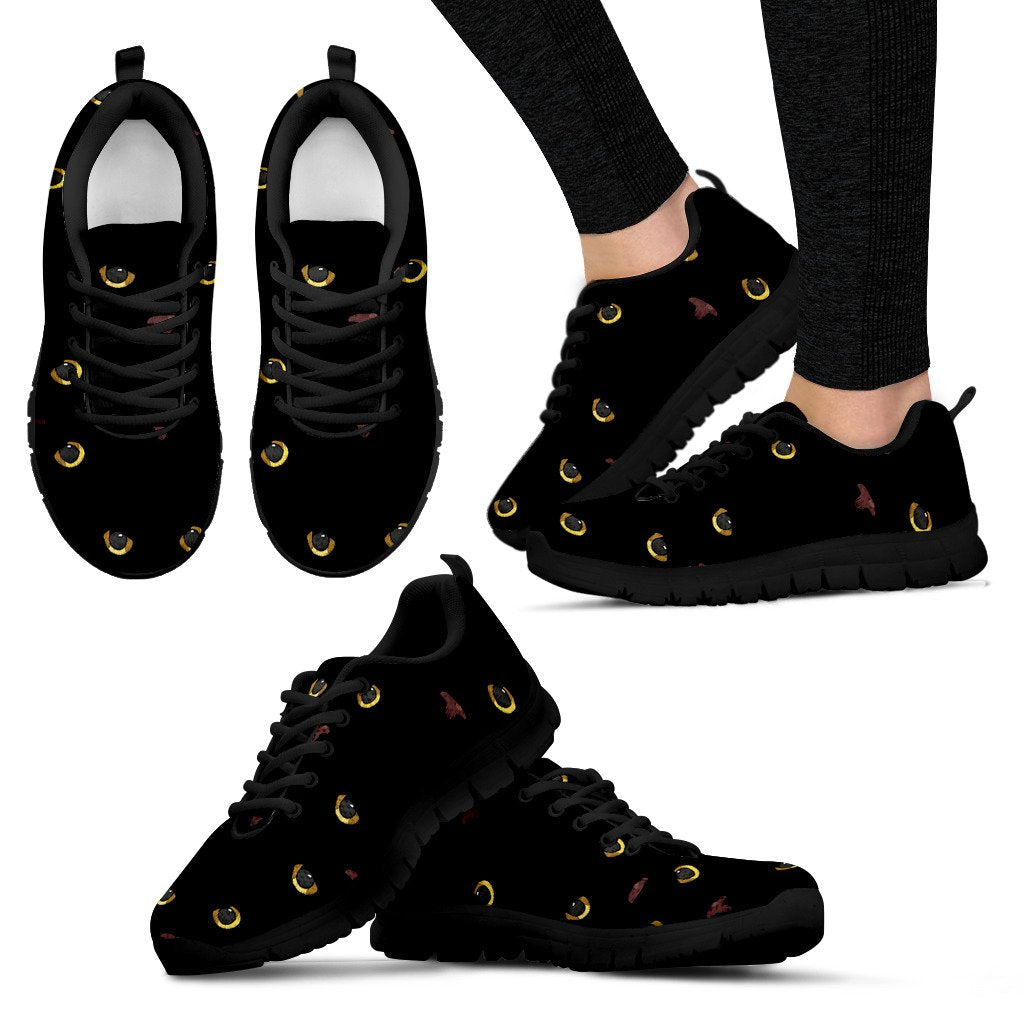 Black Cat Face Print Pattern Women Sneakers Shoes
