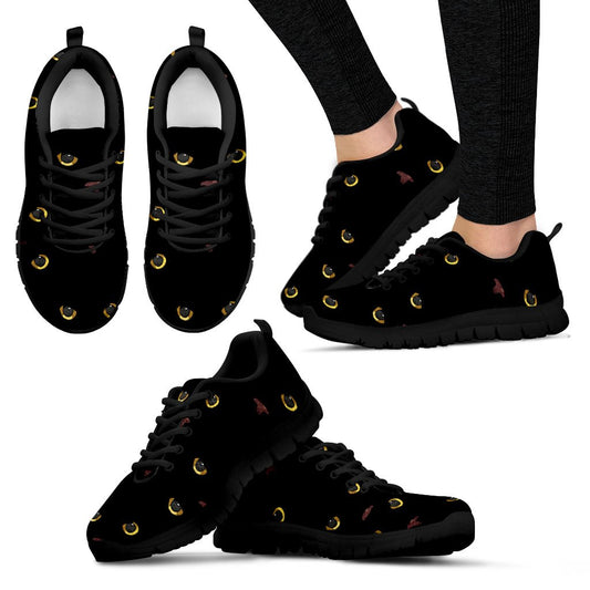 Black Cat Face Print Pattern Women Sneakers Shoes
