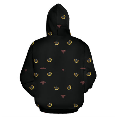 Black Cat Face Print Pattern Zip Up Hoodie