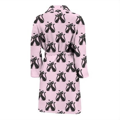 Black Cat Pattern Print Design 01 Men Bathrobe-JORJUNE.COM