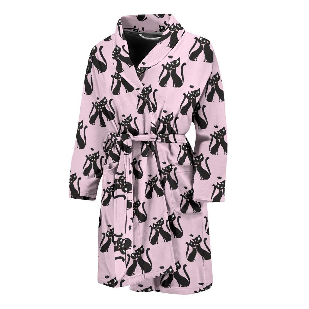 Black Cat Pattern Print Design 01 Men Bathrobe-JORJUNE.COM