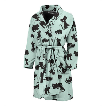 Black Cat Pattern Print Design 04 Men Bathrobe-JORJUNE.COM