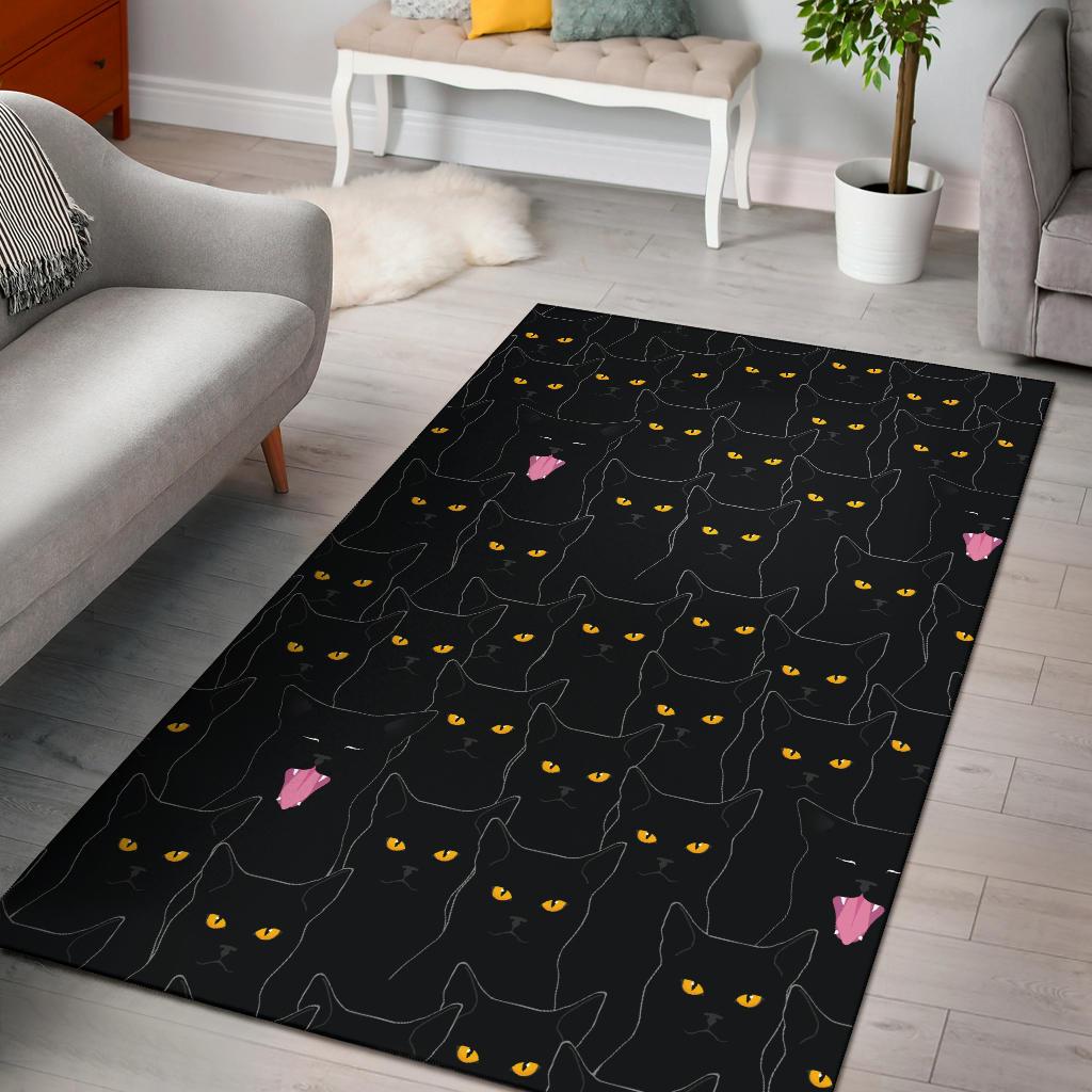 Black Cat Yellow Eyes Print Pattern Area Rugs-JTAMIGO.COM