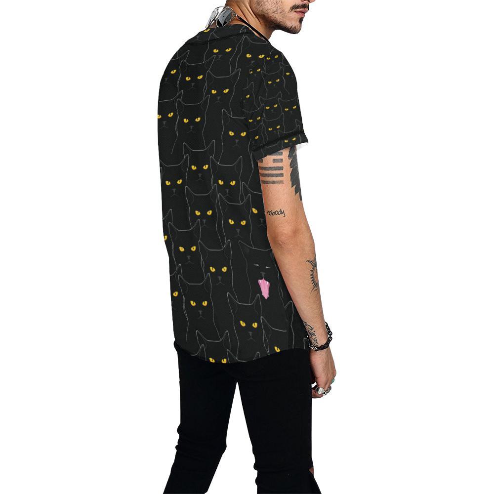 Black Cat Yellow Eyes Print Pattern Baseball Jersey-JTAMIGO.COM