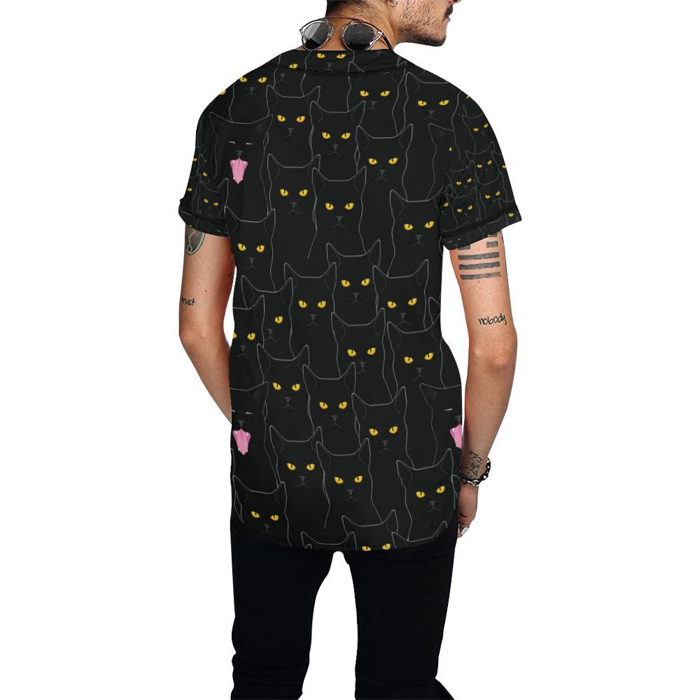 Black Cat Yellow Eyes Print Pattern Baseball Jersey-JTAMIGO.COM