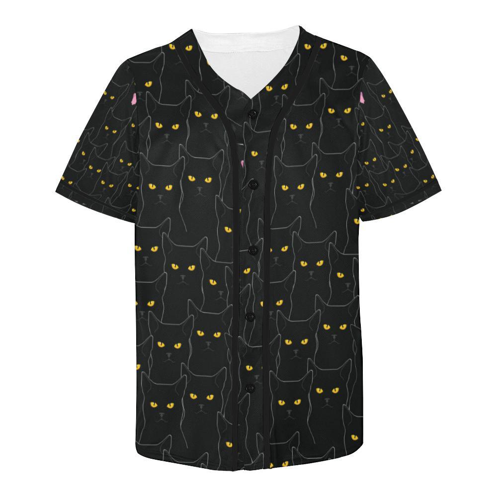 Black Cat Yellow Eyes Print Pattern Baseball Jersey-JTAMIGO.COM