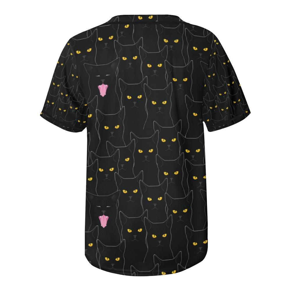 Black Cat Yellow Eyes Print Pattern Baseball Jersey-JTAMIGO.COM