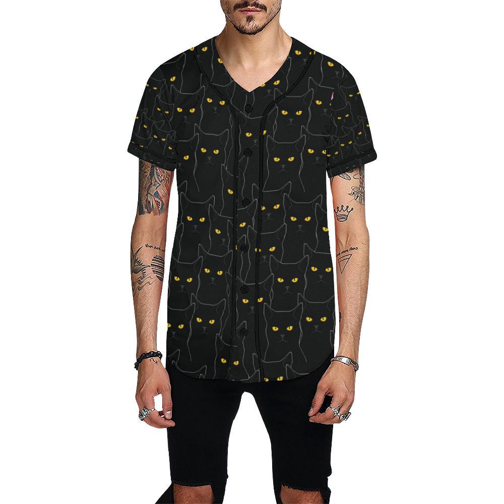 Black Cat Yellow Eyes Print Pattern Baseball Jersey-JTAMIGO.COM