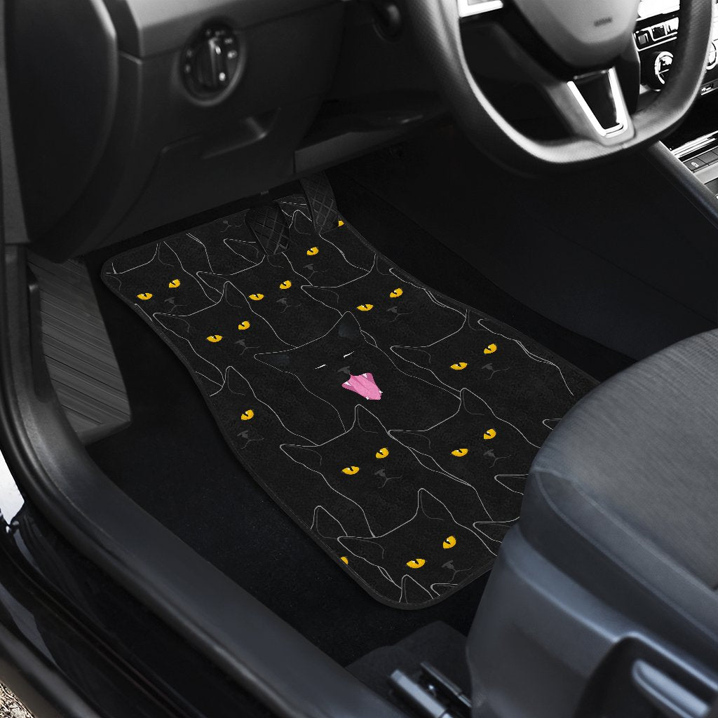 Black Cat Yellow Eyes Print Pattern Car Floor Mats