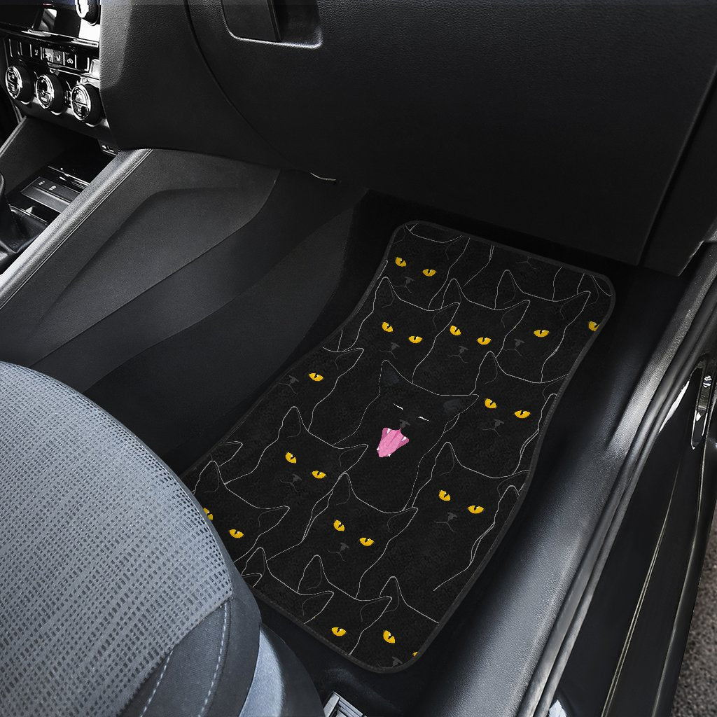 Black Cat Yellow Eyes Print Pattern Car Floor Mats