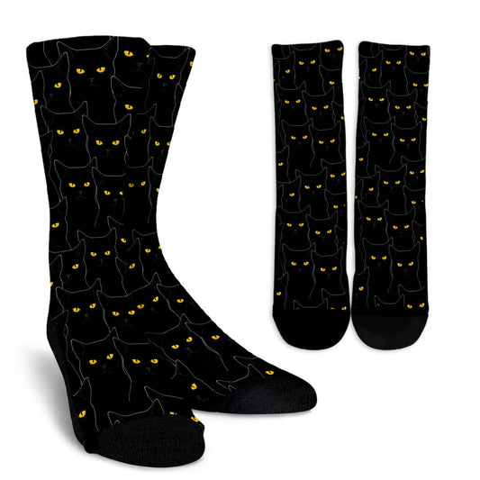 Black Cat Yellow Eyes Print Pattern Crew Socks