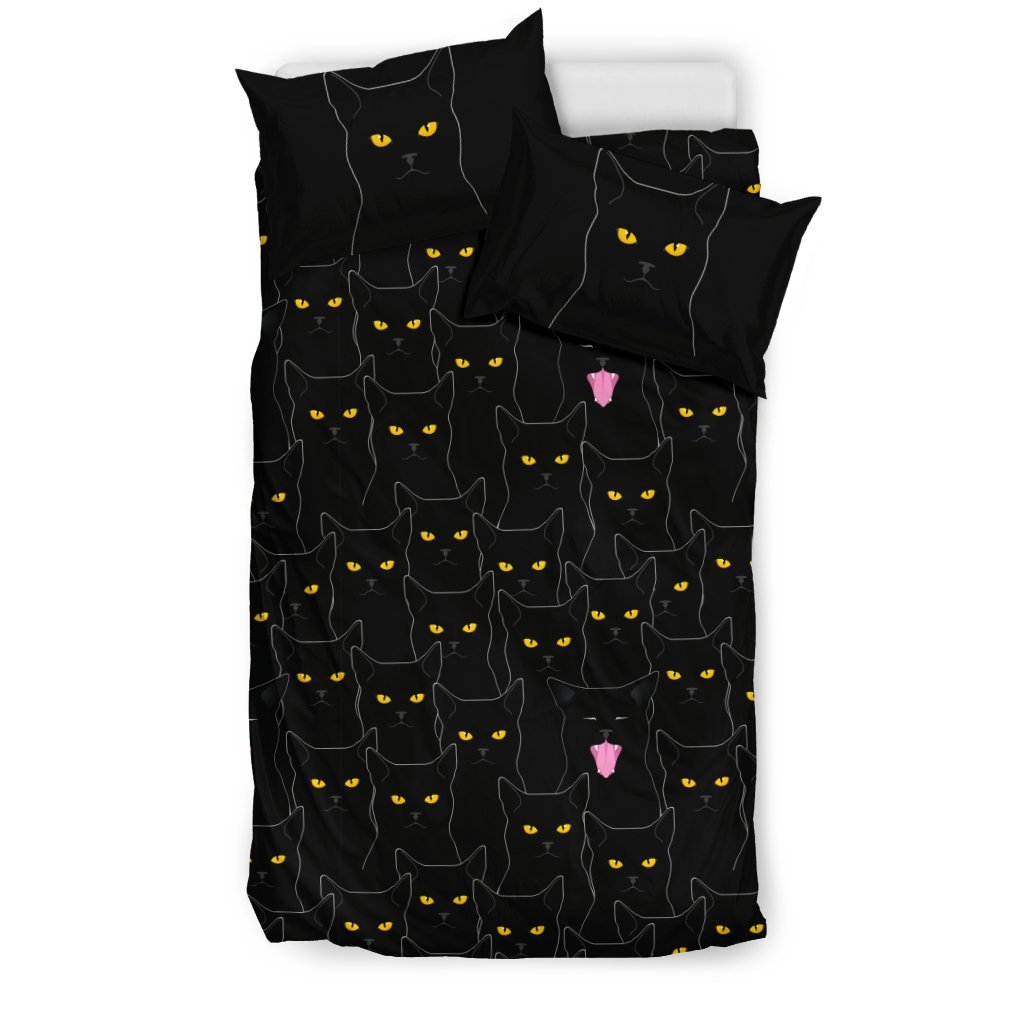 Black Cat Yellow Eyes Print Pattern Duvet Cover Bedding Set