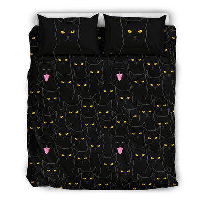 Black Cat Yellow Eyes Print Pattern Duvet Cover Bedding Set