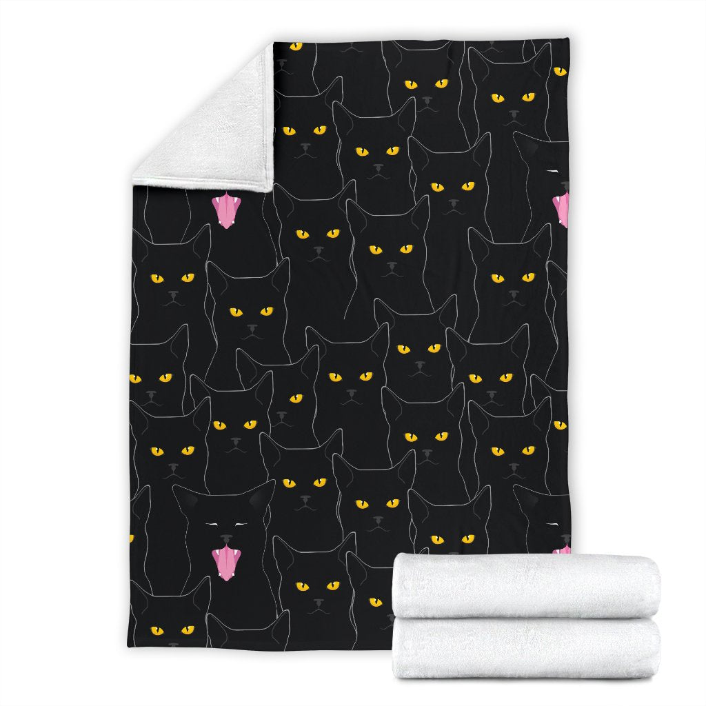 Black Cat Yellow Eyes Print Pattern Fleece Blanket