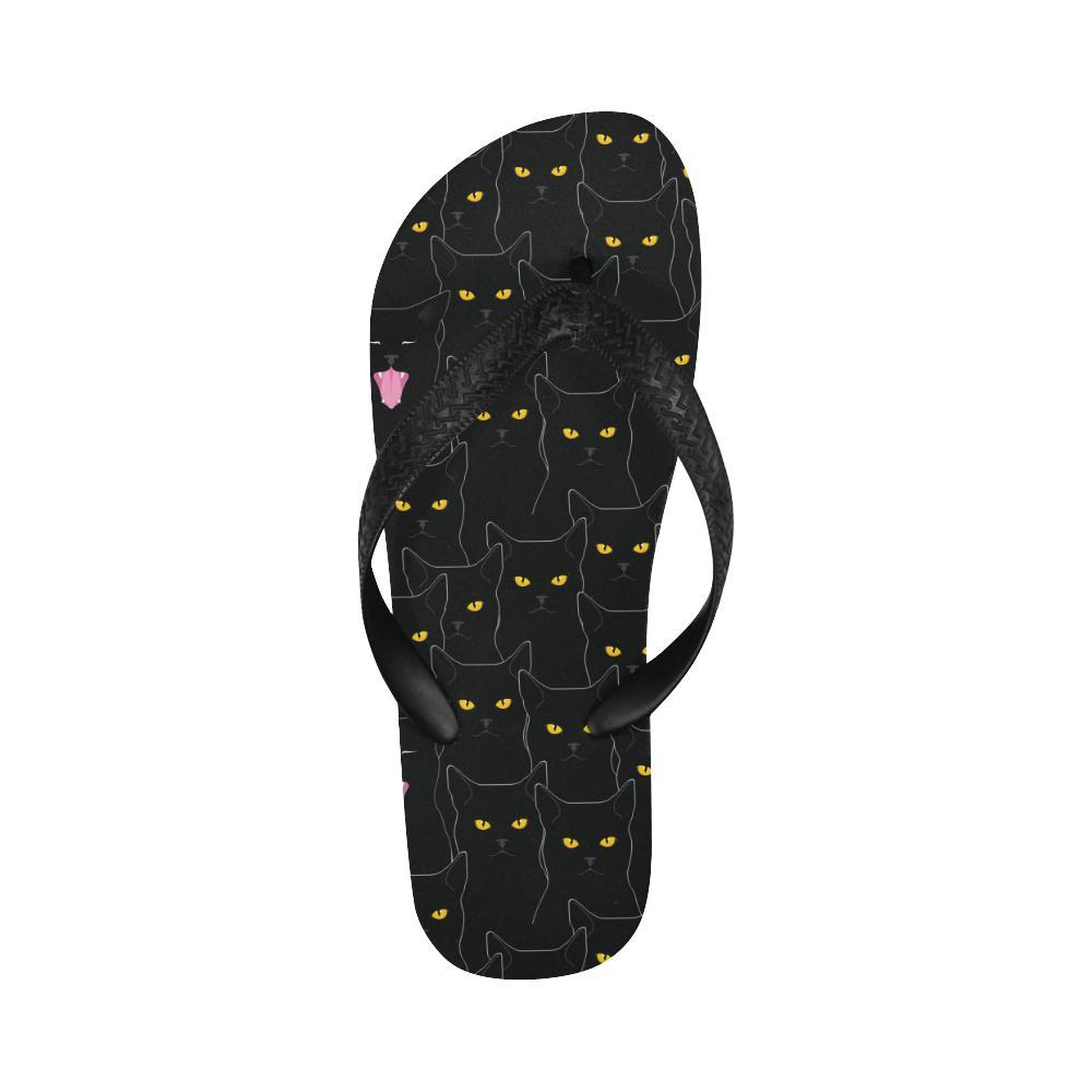 Black Cat Yellow Eyes Print Pattern Flip Flops-JTAMIGO.COM