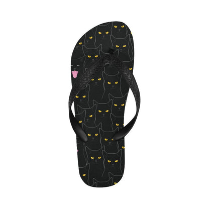 Black Cat Yellow Eyes Print Pattern Flip Flops-JTAMIGO.COM