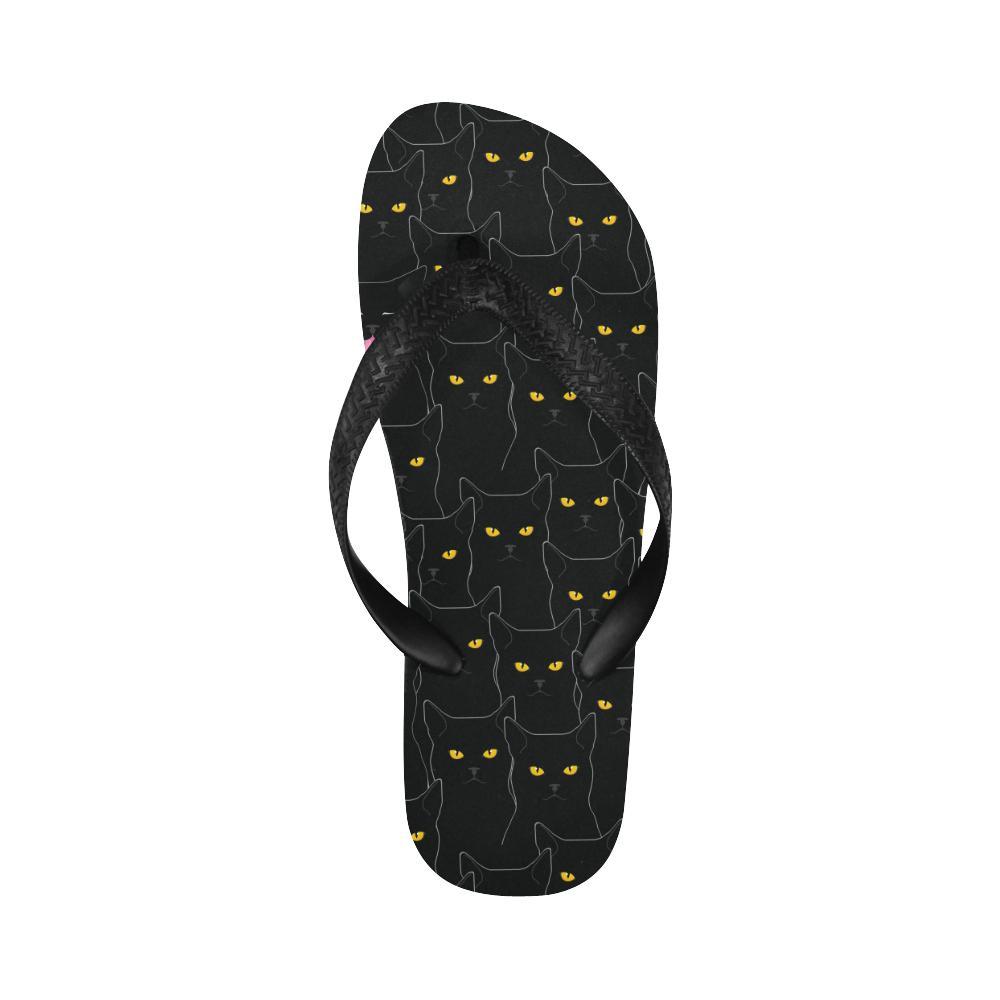 Black Cat Yellow Eyes Print Pattern Flip Flops-JTAMIGO.COM