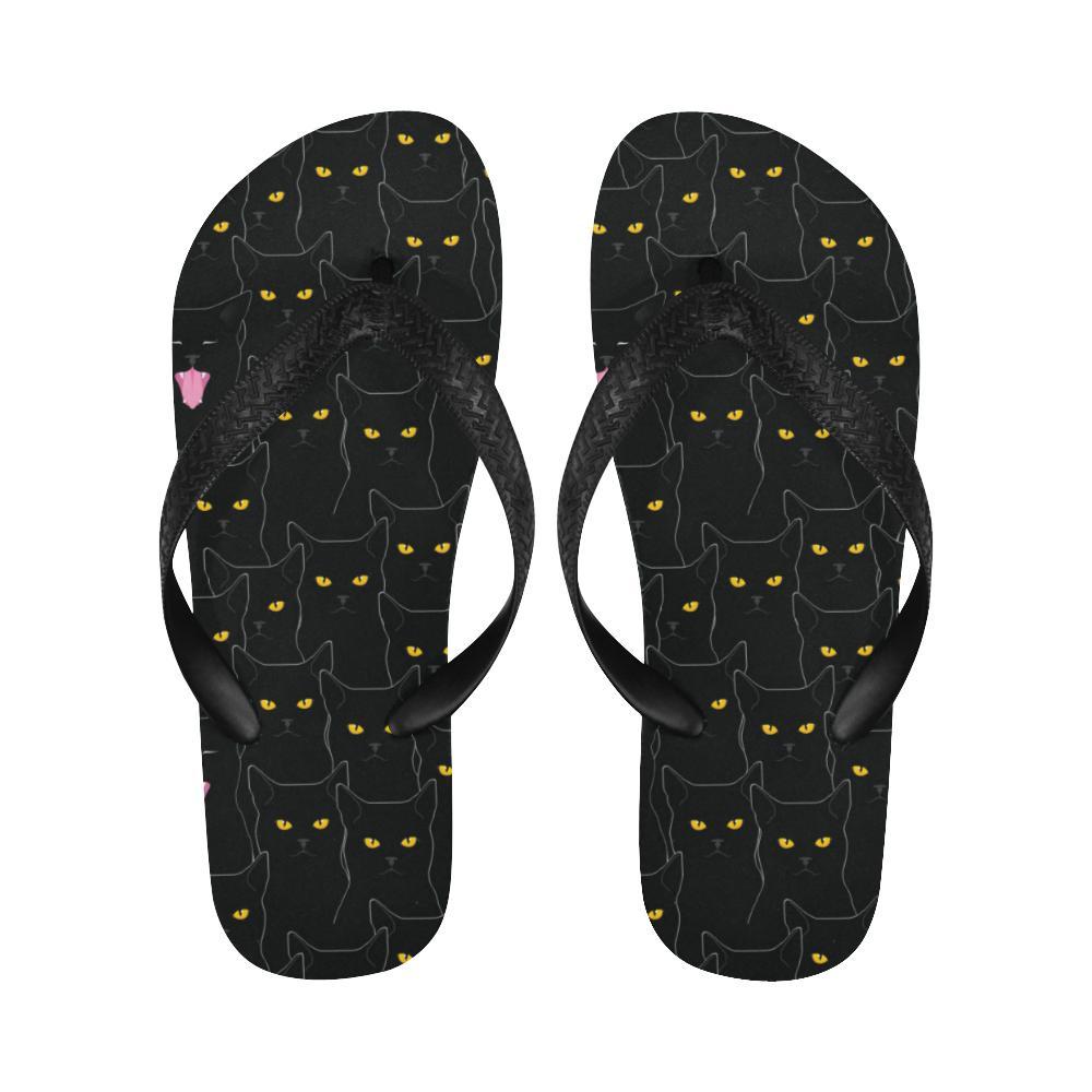 Black Cat Yellow Eyes Print Pattern Flip Flops-JTAMIGO.COM