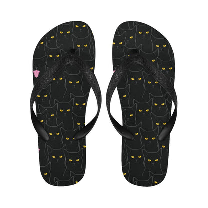 Black Cat Yellow Eyes Print Pattern Flip Flops-JTAMIGO.COM