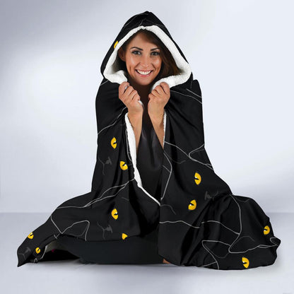 Black Cat Yellow Eyes Print Pattern Hooded Blanket-JTAMIGO.COM