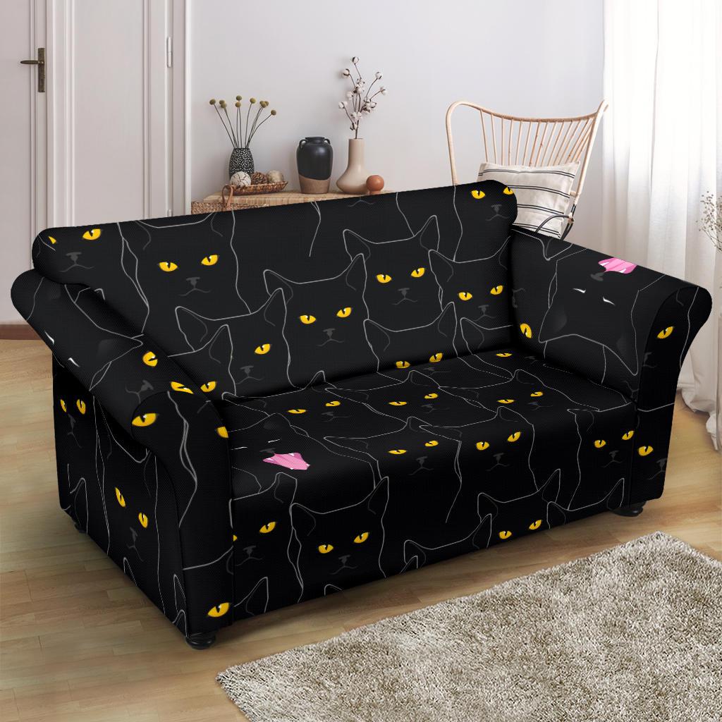 Black Cat Yellow Eyes Print Pattern Loveseat Slipcover-JTAMIGO.COM