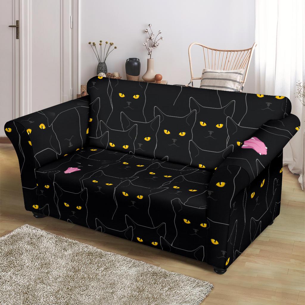 Black Cat Yellow Eyes Print Pattern Loveseat Slipcover-JTAMIGO.COM