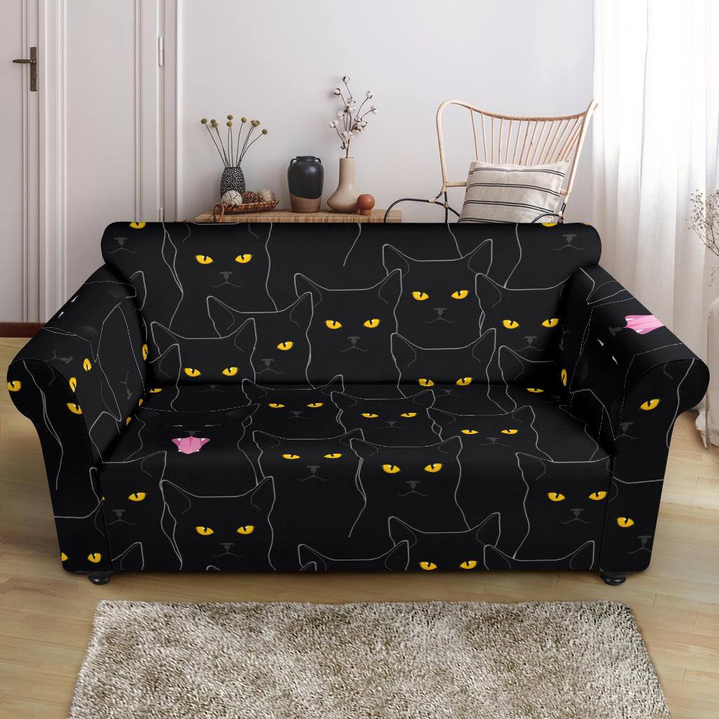 Black Cat Yellow Eyes Print Pattern Loveseat Slipcover-JTAMIGO.COM