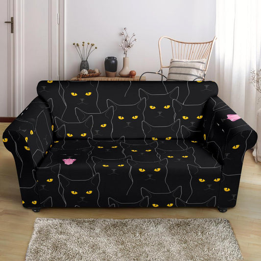 Black Cat Yellow Eyes Print Pattern Loveseat Slipcover-JTAMIGO.COM