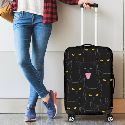 Black Cat Yellow Eyes Print Pattern Luggage Cover Protector
