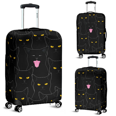 Black Cat Yellow Eyes Print Pattern Luggage Cover Protector