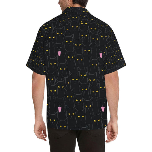 Black Cat Yellow Eyes Print Pattern Men Aloha Hawaiian Shirt