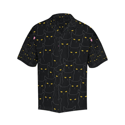 Black Cat Yellow Eyes Print Pattern Men Aloha Hawaiian Shirt