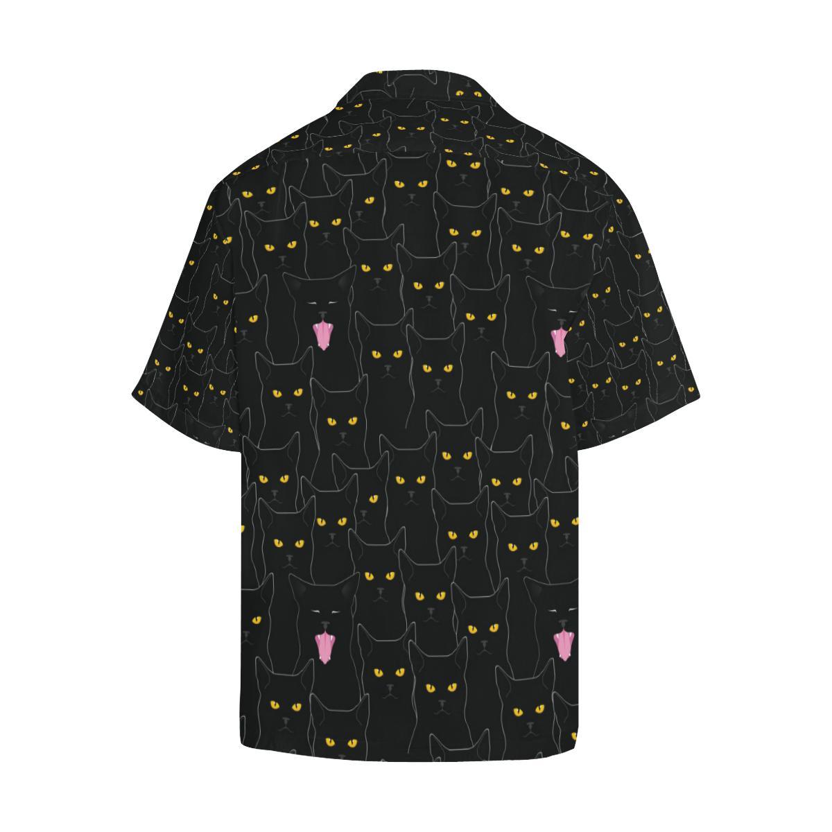 Black Cat Yellow Eyes Print Pattern Men Aloha Hawaiian Shirt