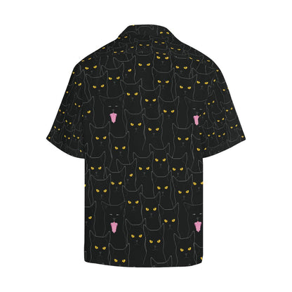 Black Cat Yellow Eyes Print Pattern Men Aloha Hawaiian Shirt