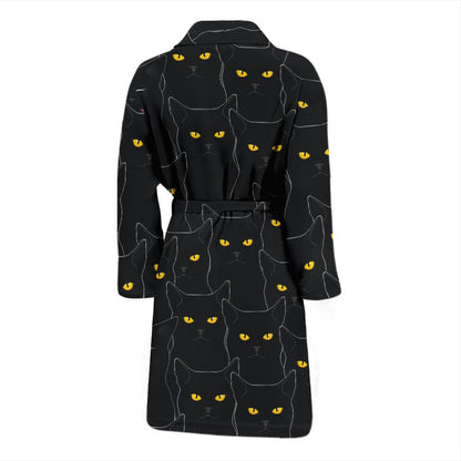 Black Cat Yellow Eyes Print Pattern Men Bath Robe-JTAMIGO.COM