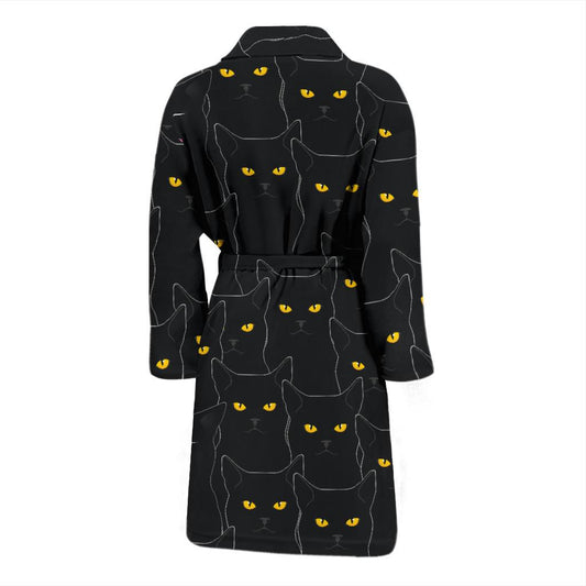 Black Cat Yellow Eyes Print Pattern Men Bath Robe-JTAMIGO.COM