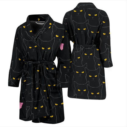 Black Cat Yellow Eyes Print Pattern Men Bath Robe-JTAMIGO.COM