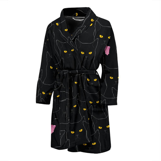Black Cat Yellow Eyes Print Pattern Men Bath Robe-JTAMIGO.COM