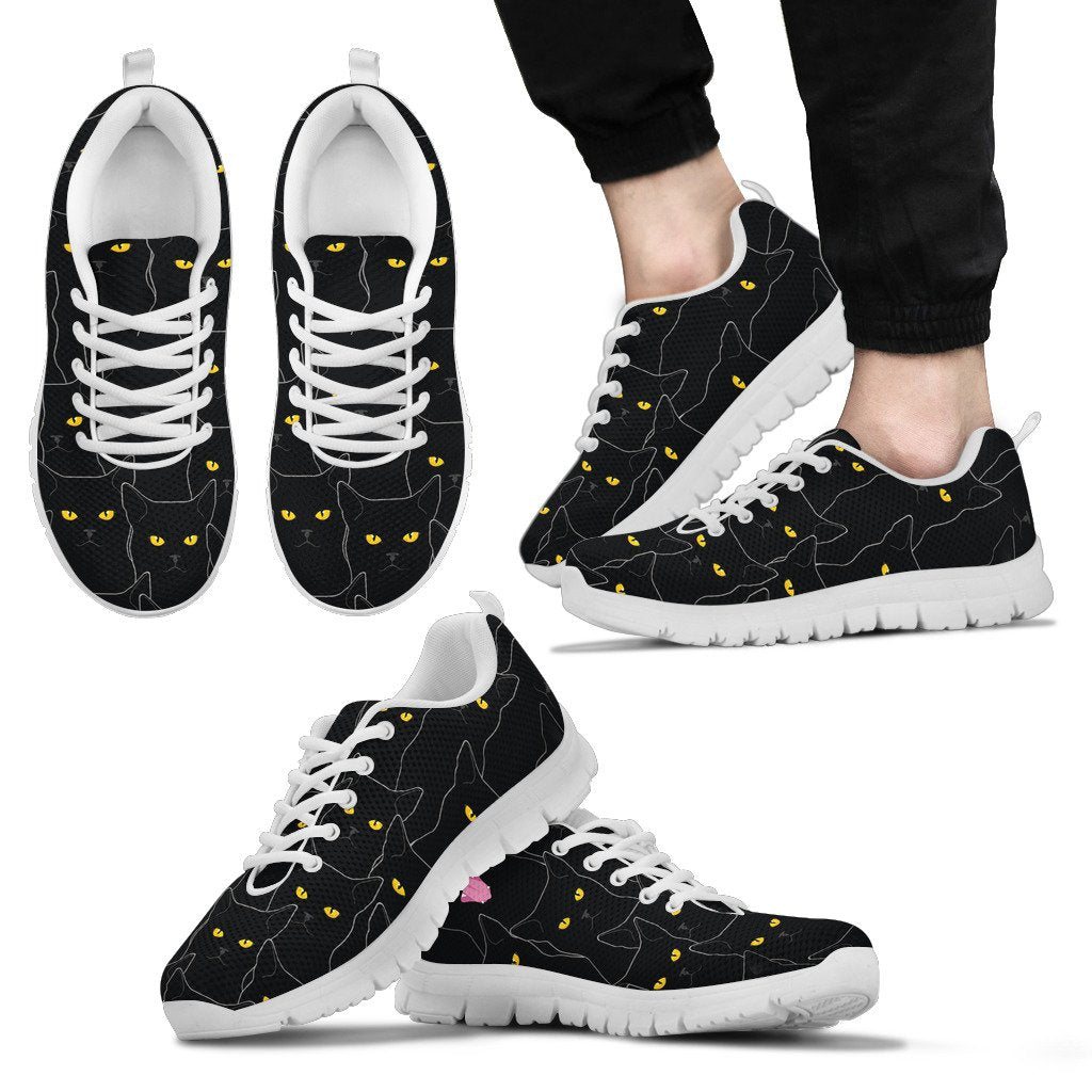 Black Cat Yellow Eyes Print Pattern Men Sneakers Shoes