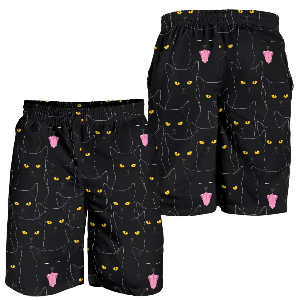 Black Cat Yellow Eyes Print Pattern Mens Shorts-JTAMIGO.COM